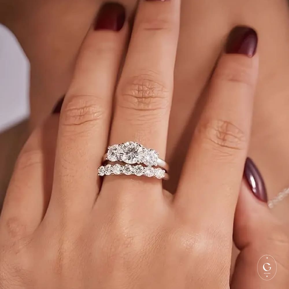 Gold Open Ring with Geometric Dual-Tone Band