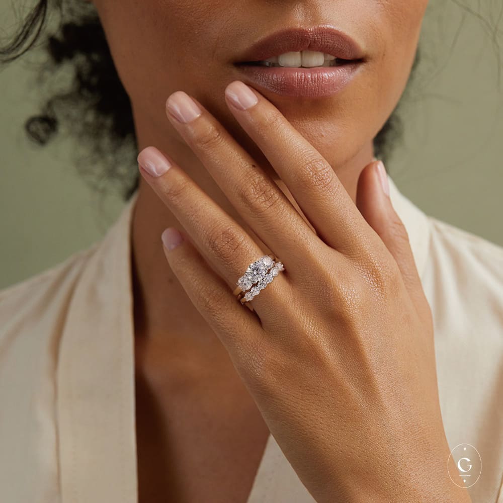 Gold Open Ring with Geometric Dual-Tone Band