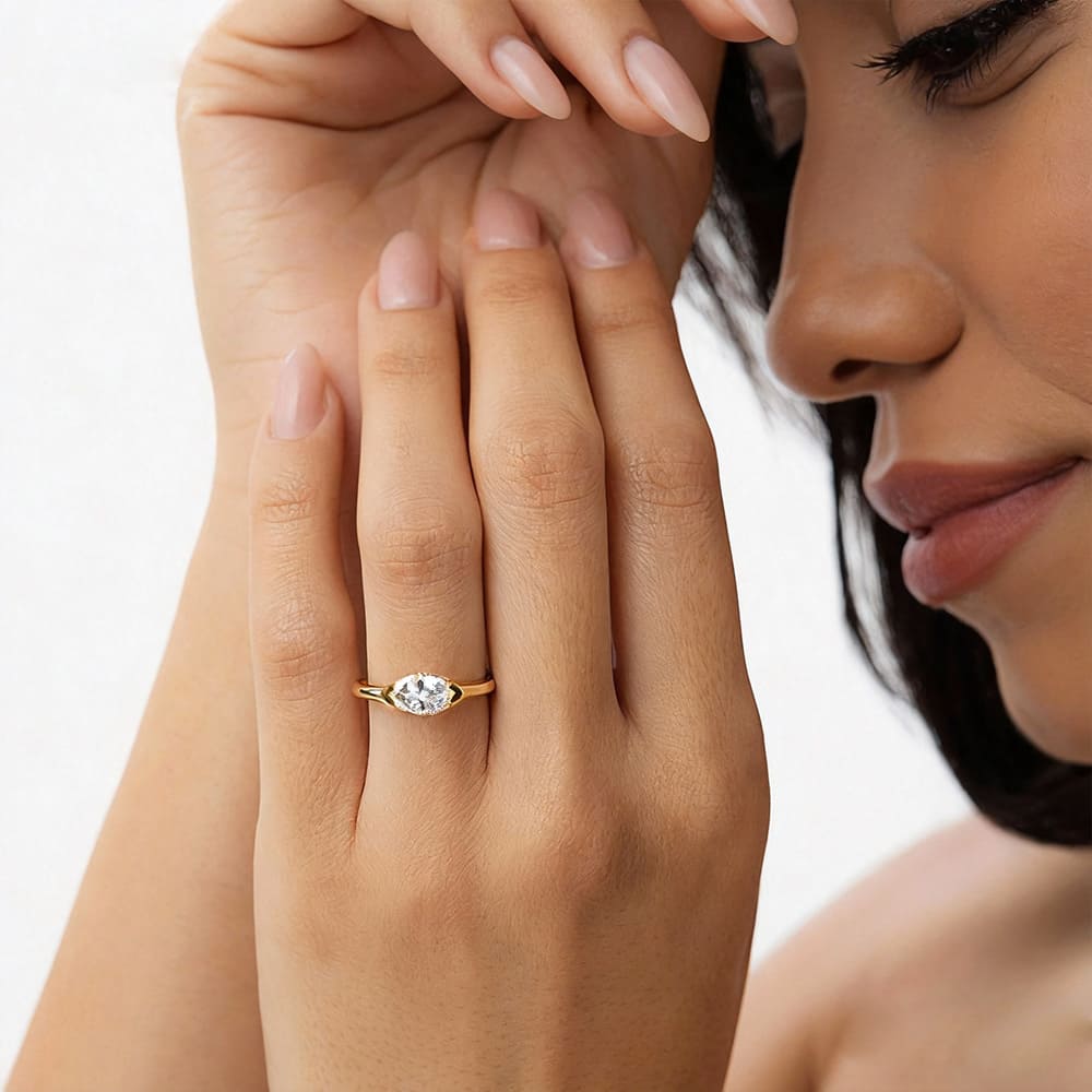 Gold Marquise Ring with Star Detail