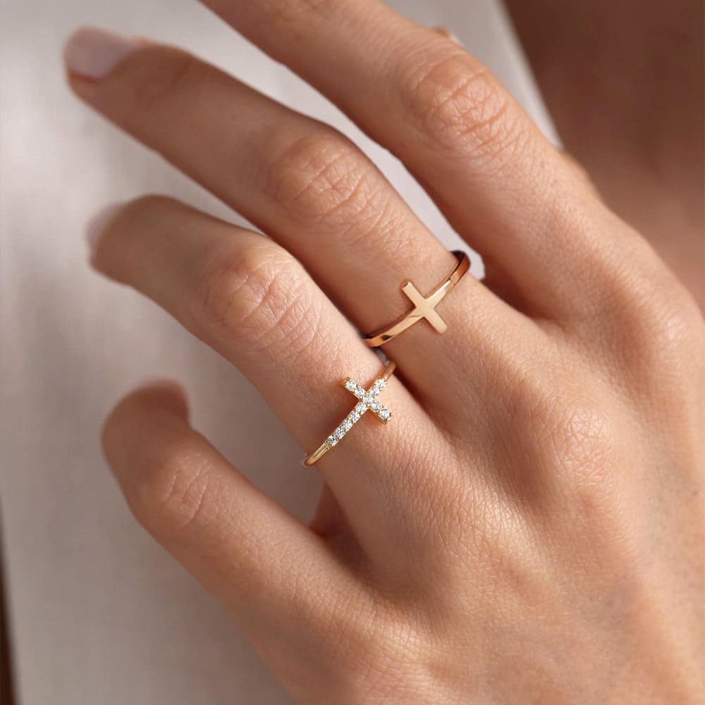 Gold Halo Cross Ring Set