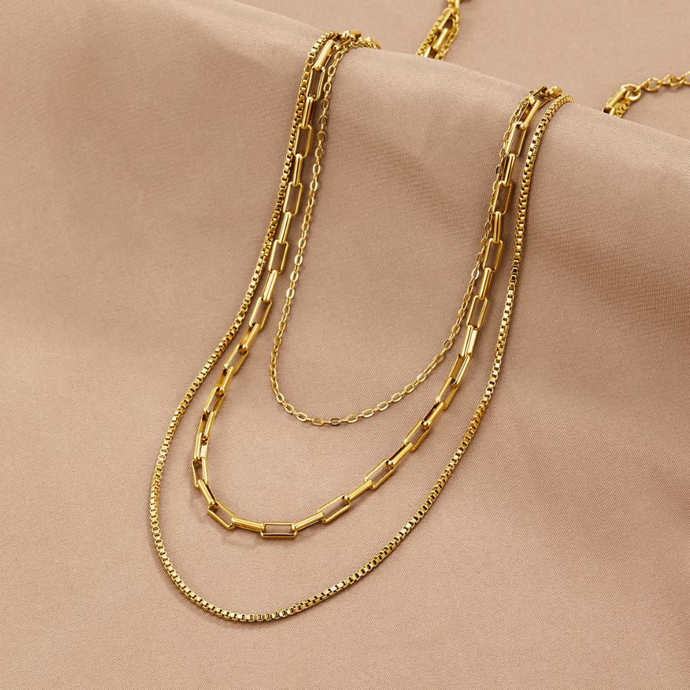 Gold Layered Chain Necklace Multi Strand Minimalist Design