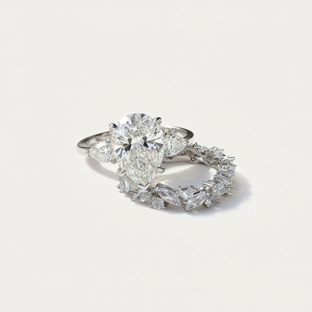 Silver Teardrop Glimmer Ring Set