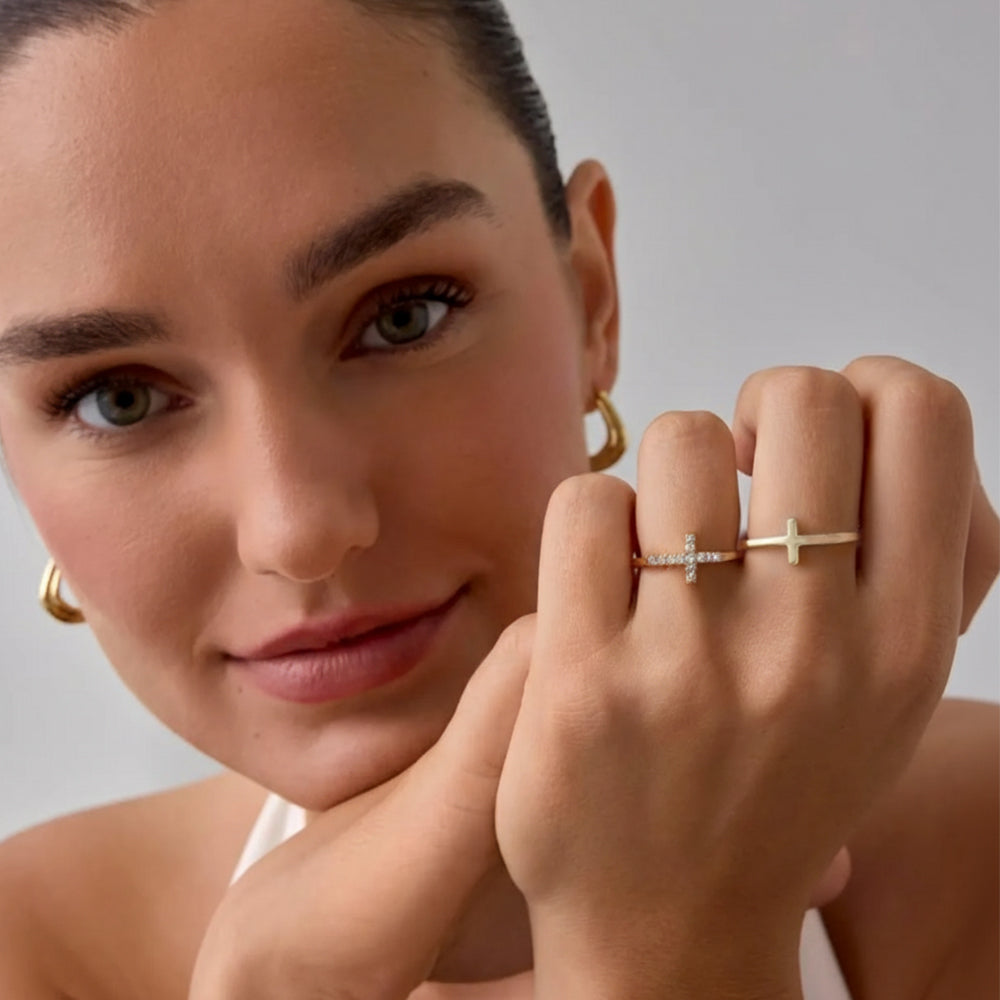 Gold Halo Cross Ring Set