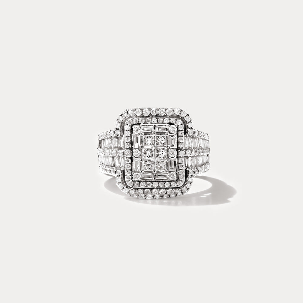 Silver Halo Ring with Lace-Inspired Detail