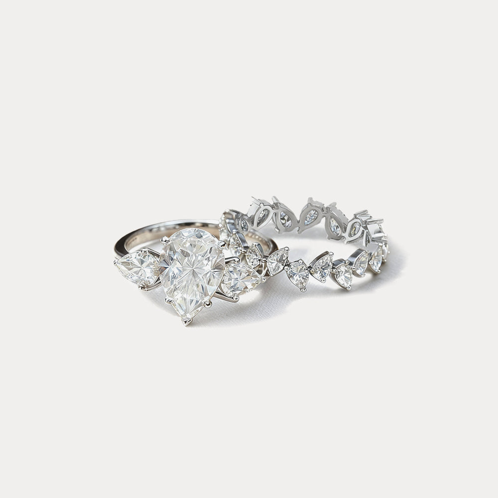 Silver Teardrop Glimmer Ring Set