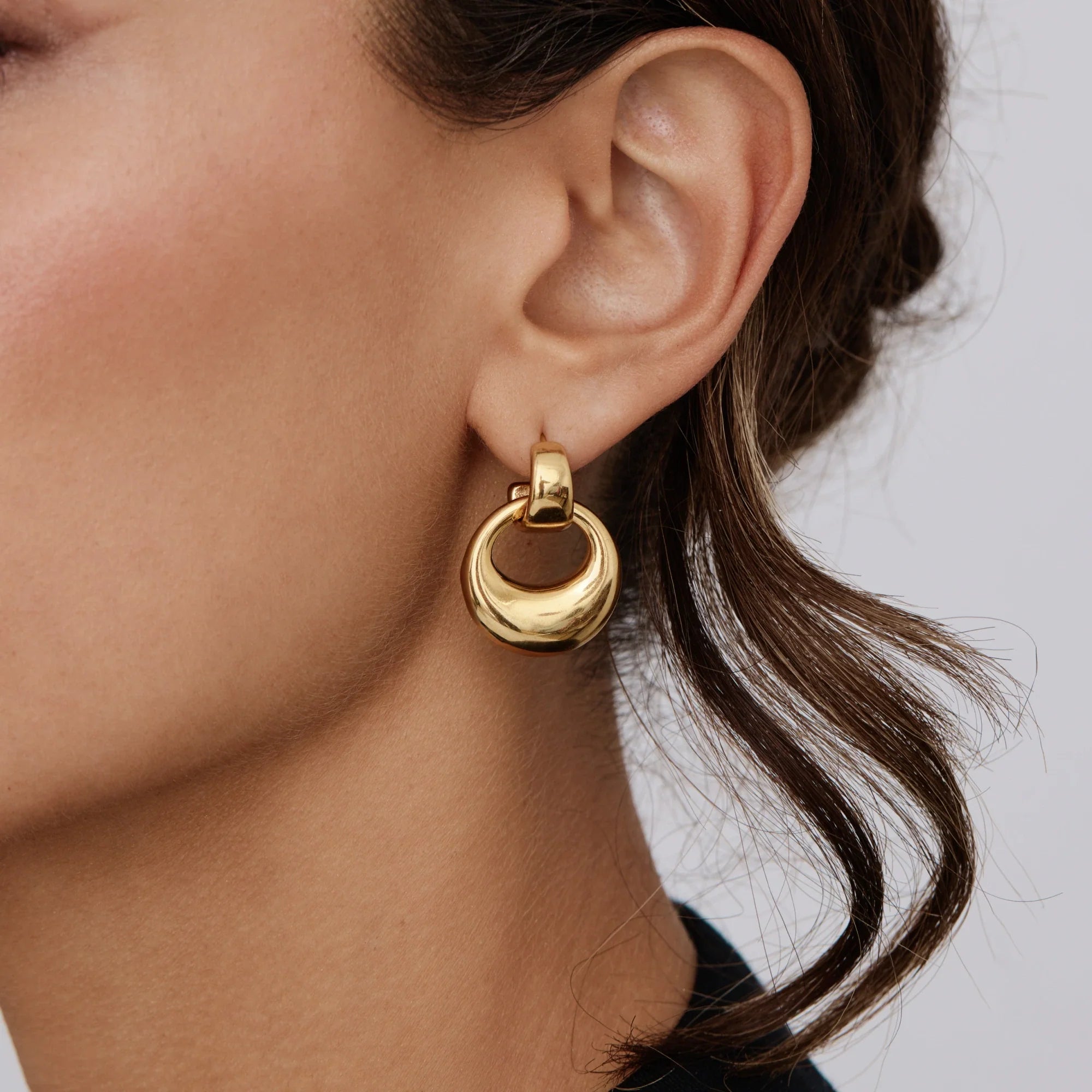 Gold Drop Earrings with Luna Crescent Detail