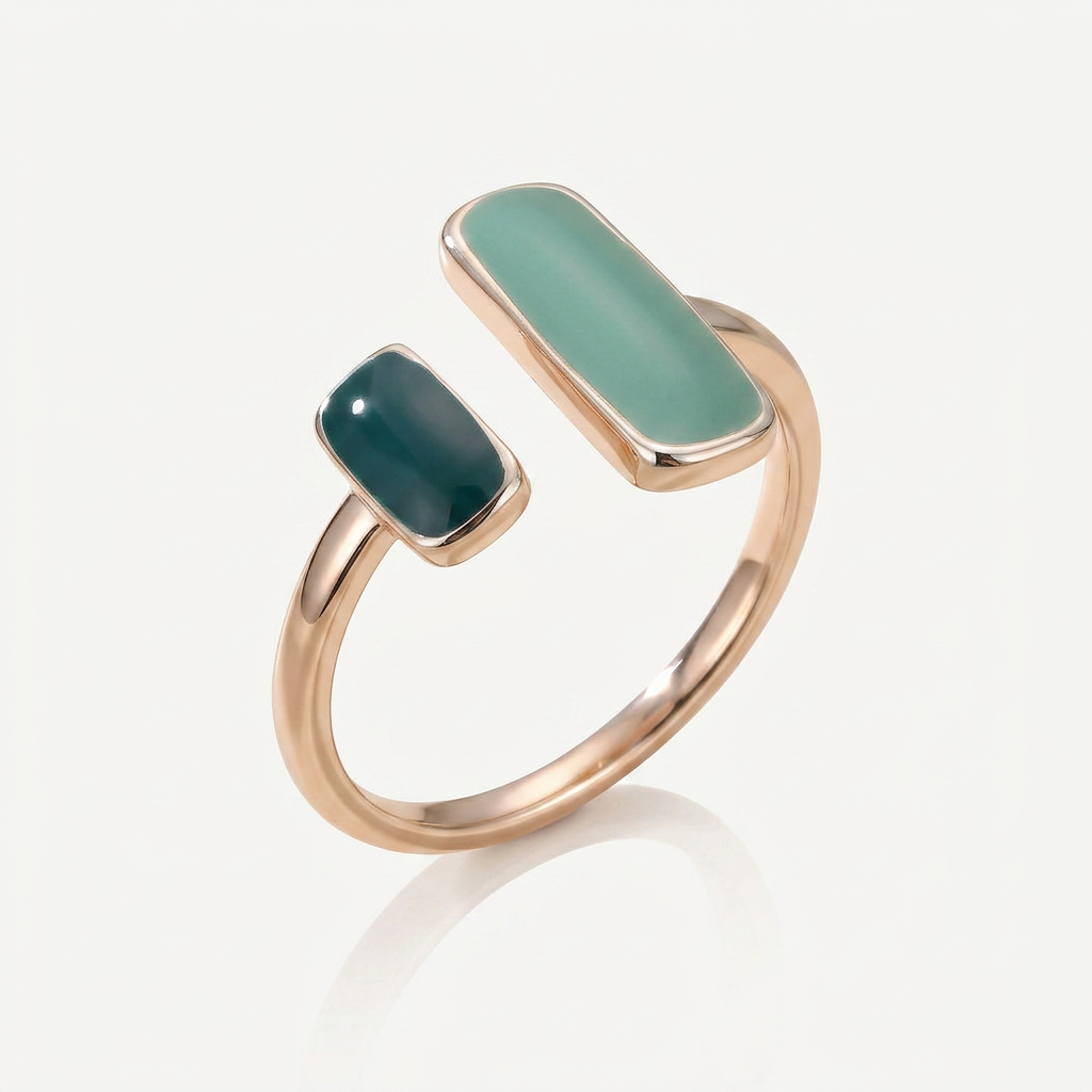 Open Ring with Dual Blue and Green Stones