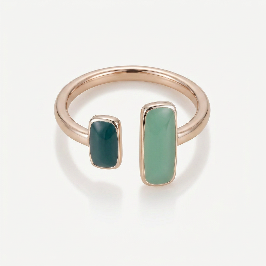 Open Ring with Dual Blue and Green Stones