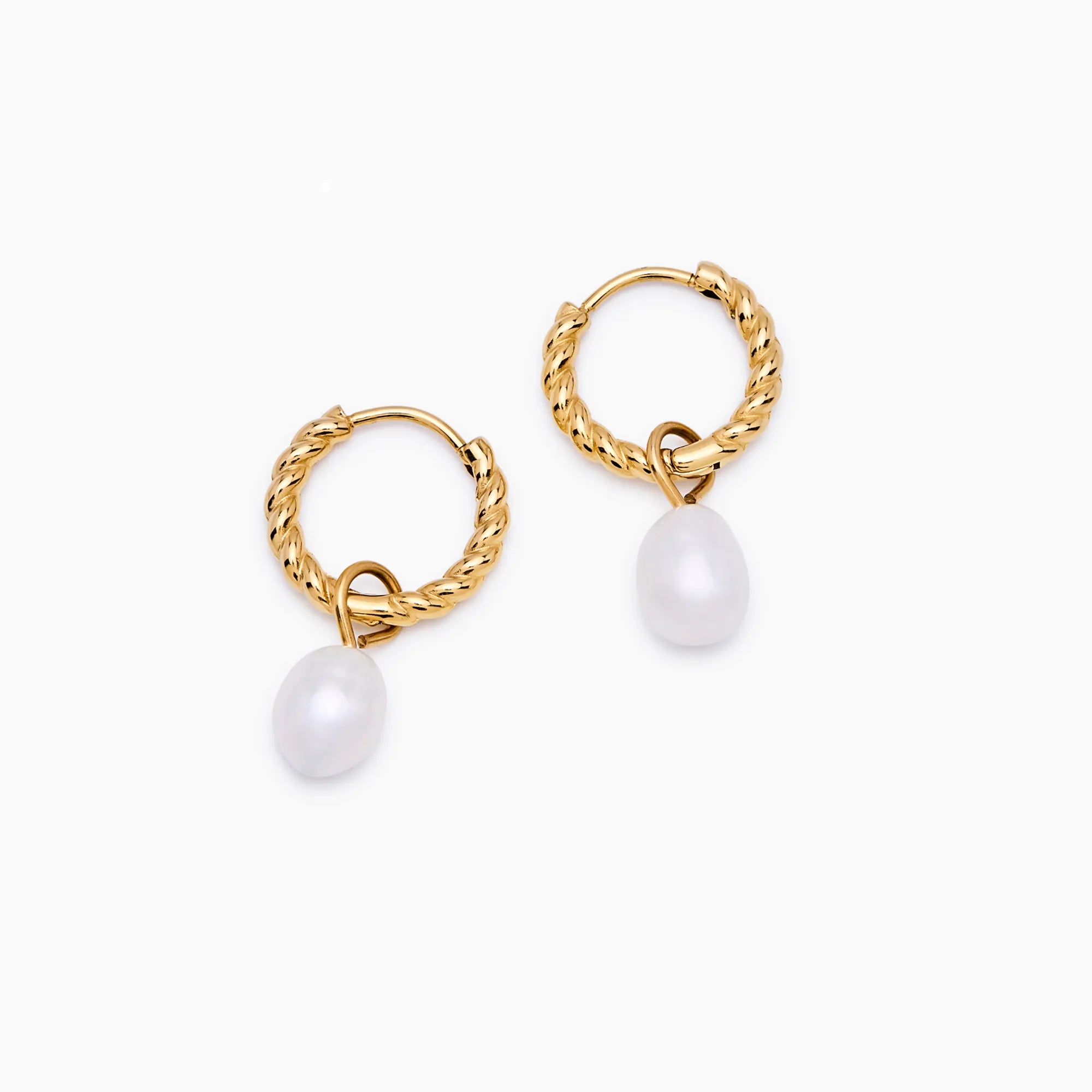 Gold Mini Twisted Pearl Hoops