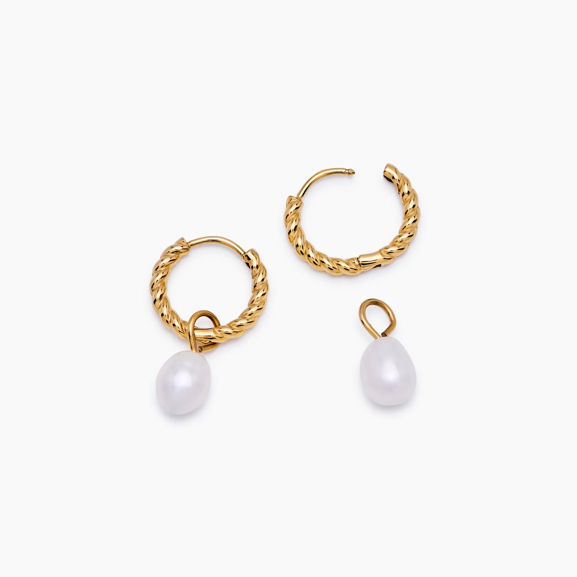 Gold Mini Twisted Pearl Hoops