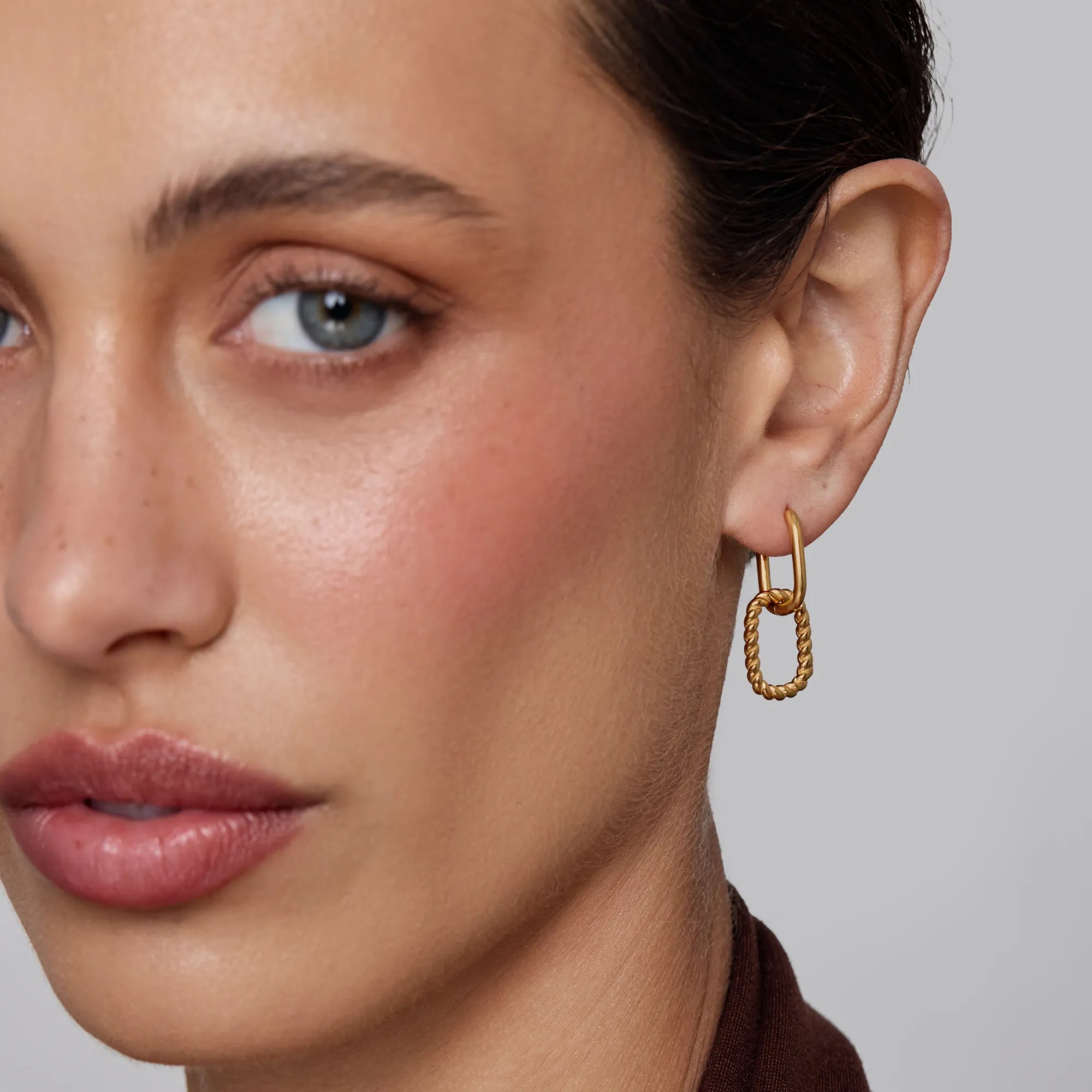 Roma | Gold Link Drop Hoop Earrings