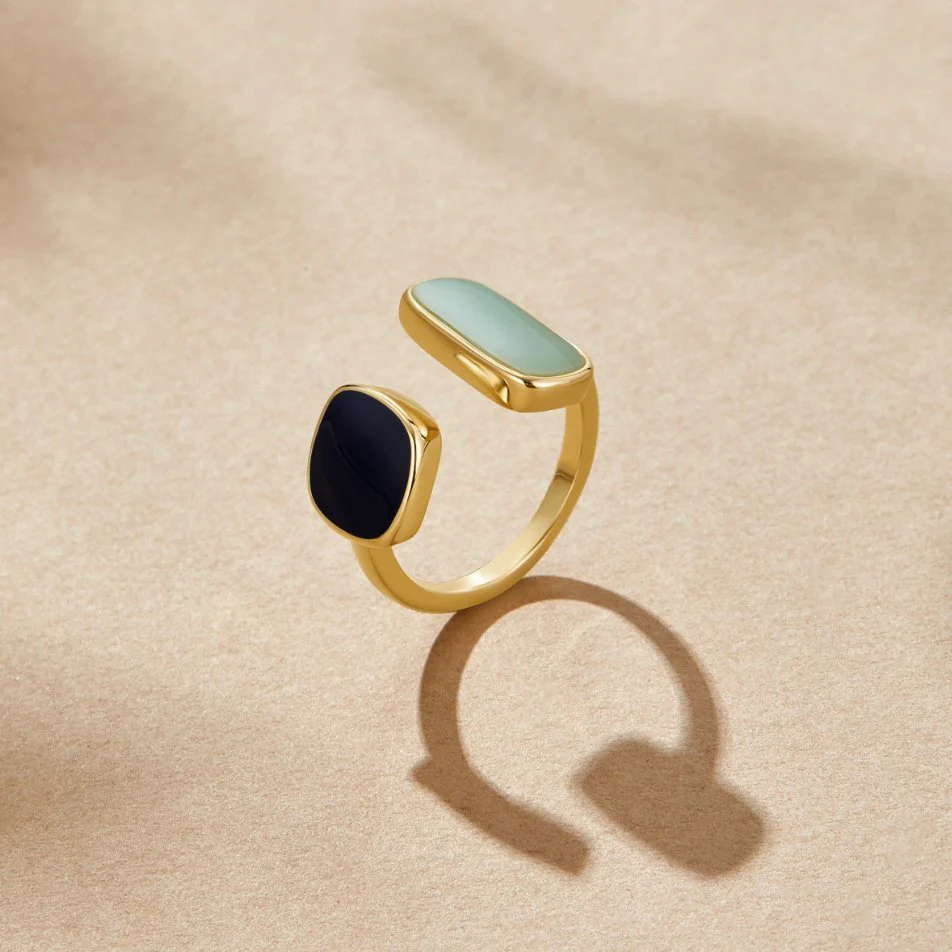 Open Ring with Dual Blue and Green Stones