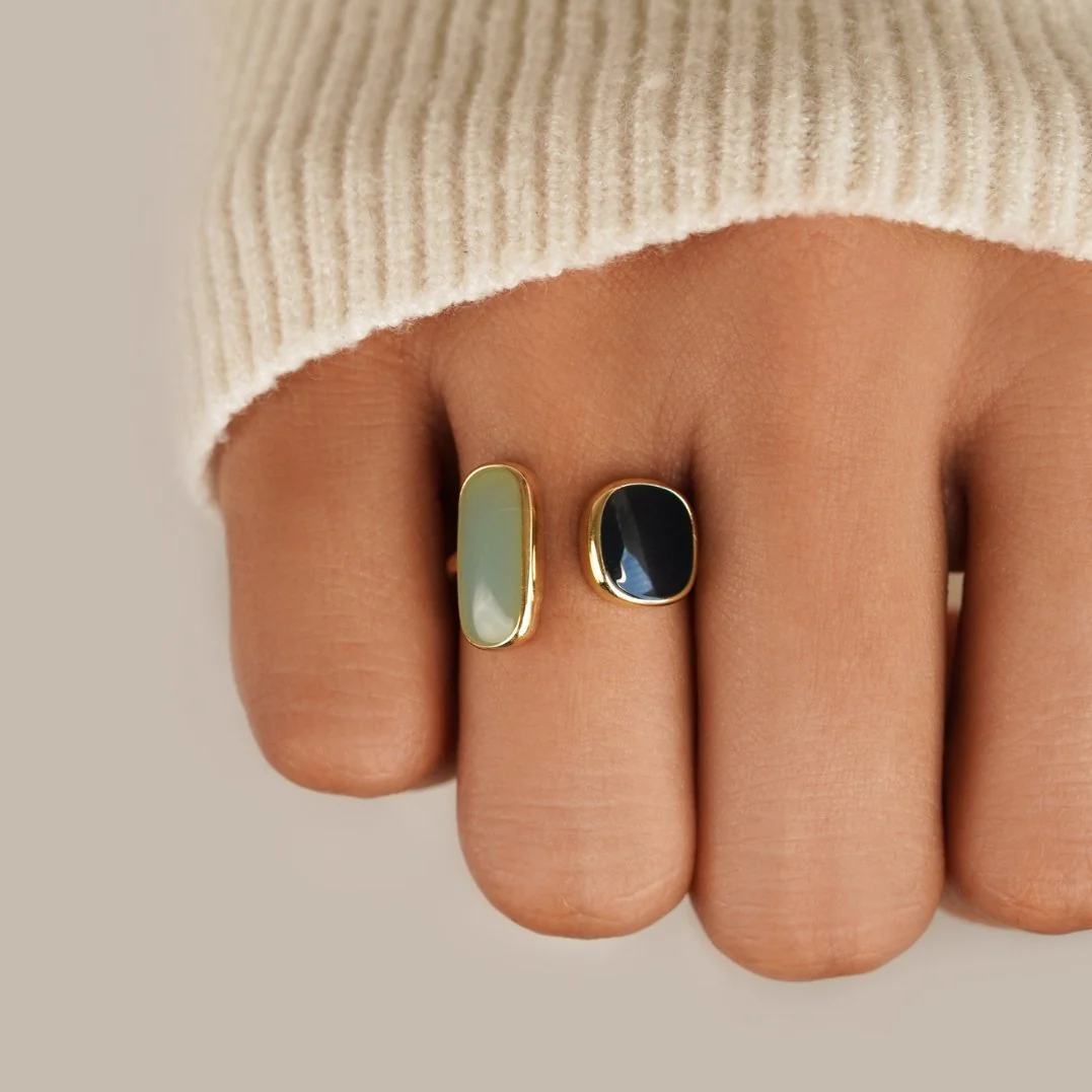 Open Ring with Dual Blue and Green Stones