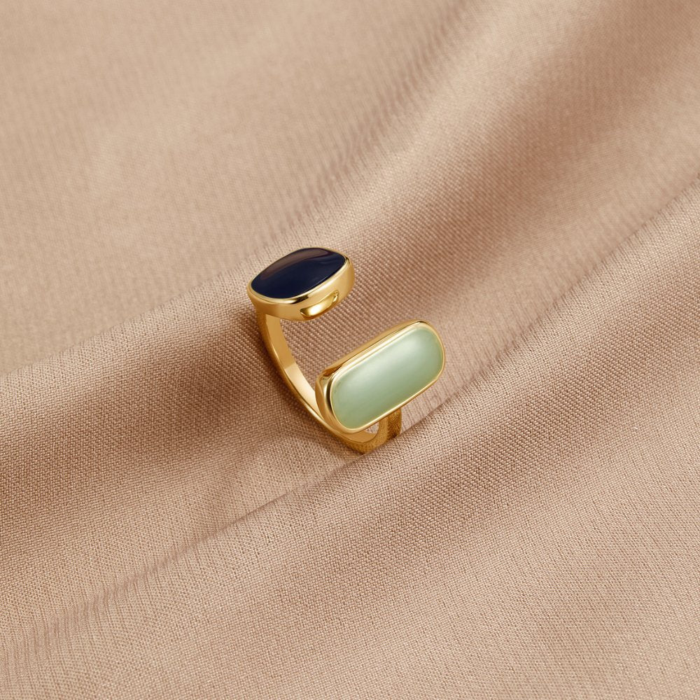 Open Ring with Dual Blue and Green Stones