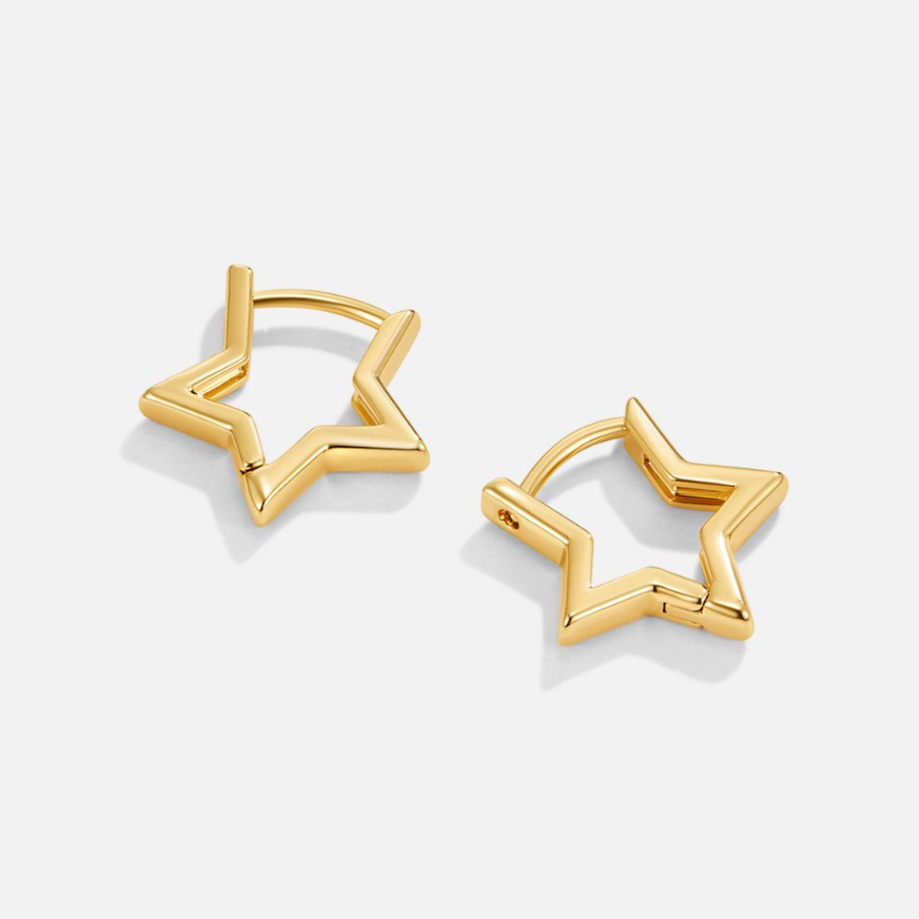 Gold Hoop Earrings with Star Design