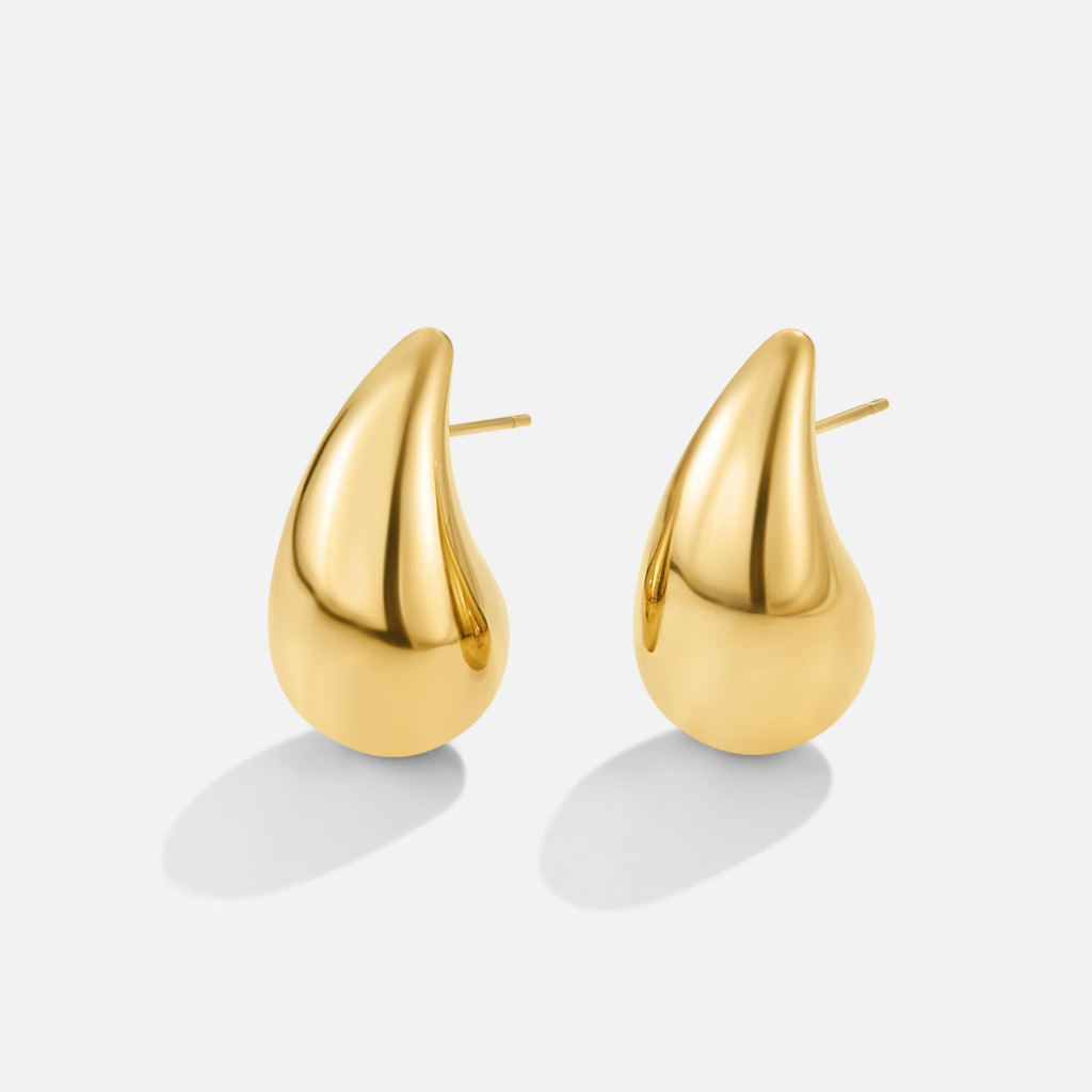 Gold Teardrop Drop Earrings with Polished Gold-Tone Finish