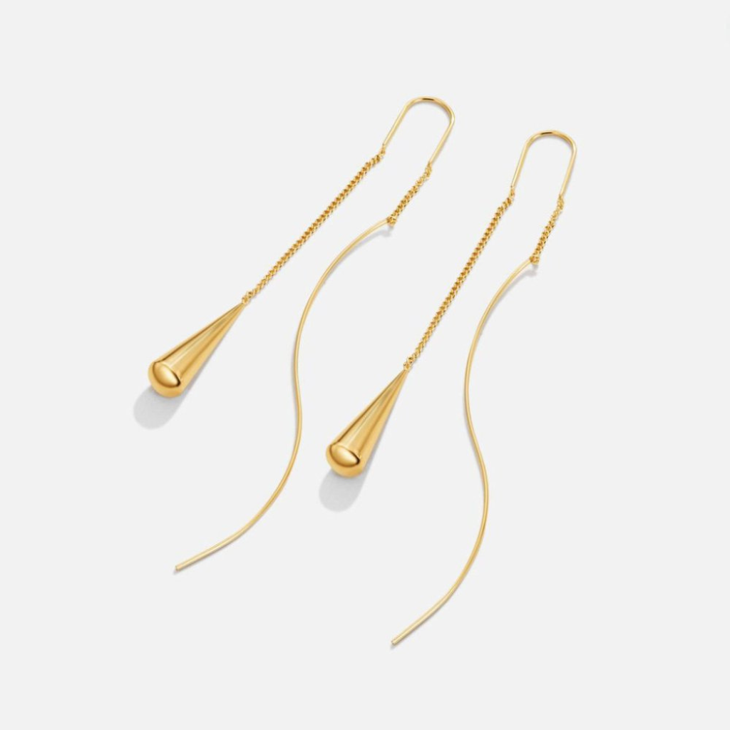 Gold Teardrop Tassel Drop Earrings with Fringe Detail
