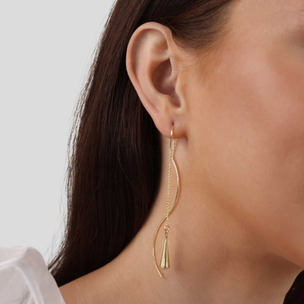 Gold Teardrop Tassel Drop Earrings with Fringe Detail