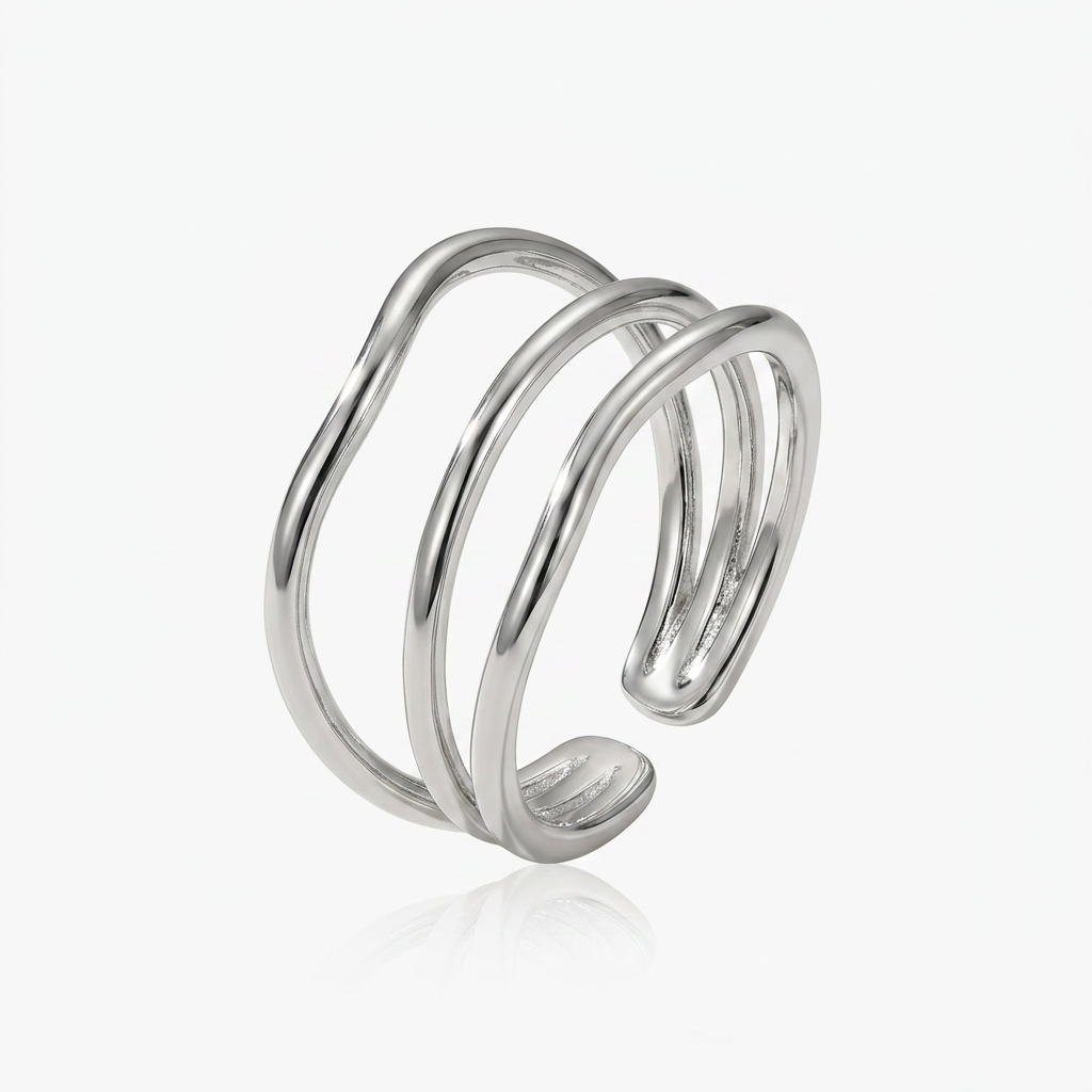 Silver Layered Ring with Multi-Band Stacked Design