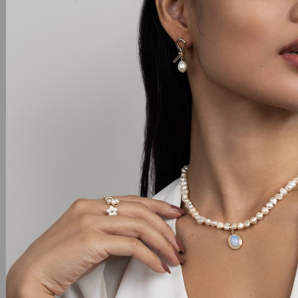 Gold Knotted Drop Earrings with Freshwater Pearl