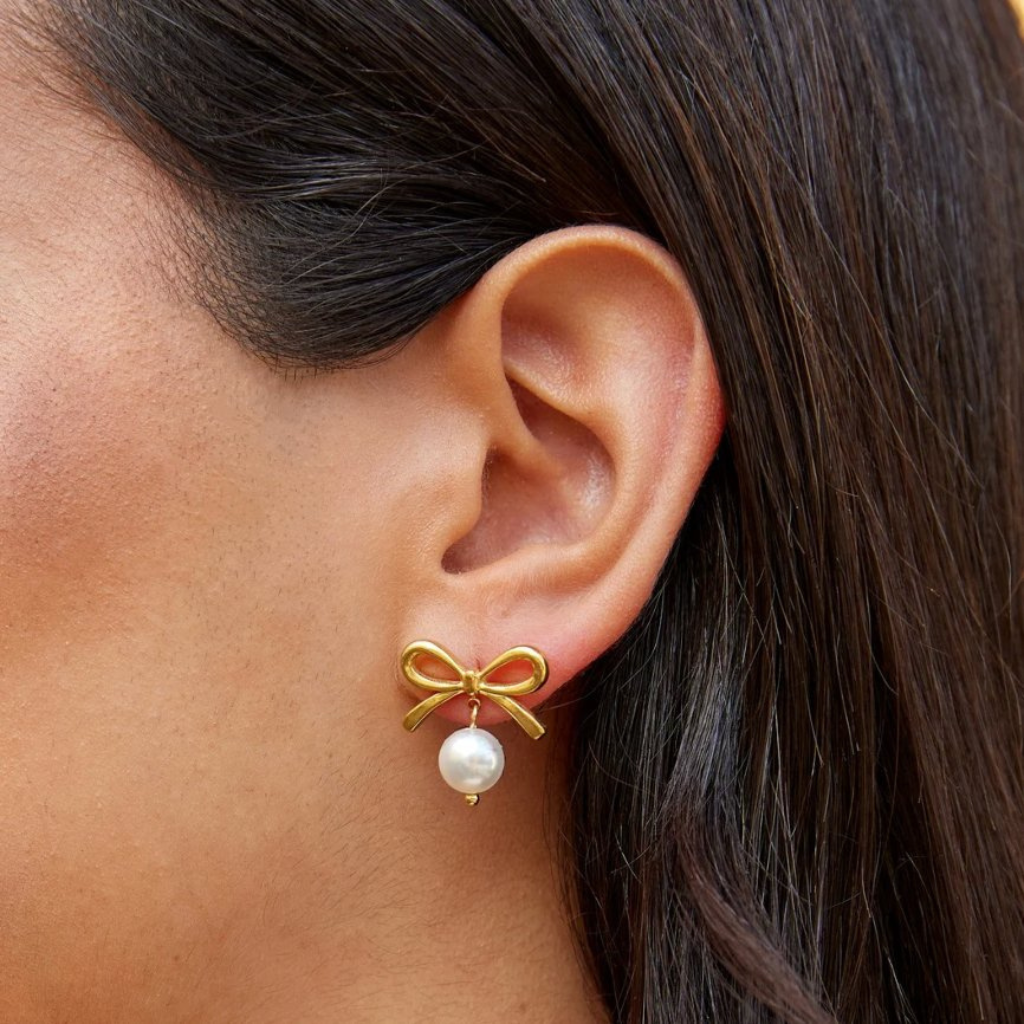 Laila Bow Pearl Drop Earrings