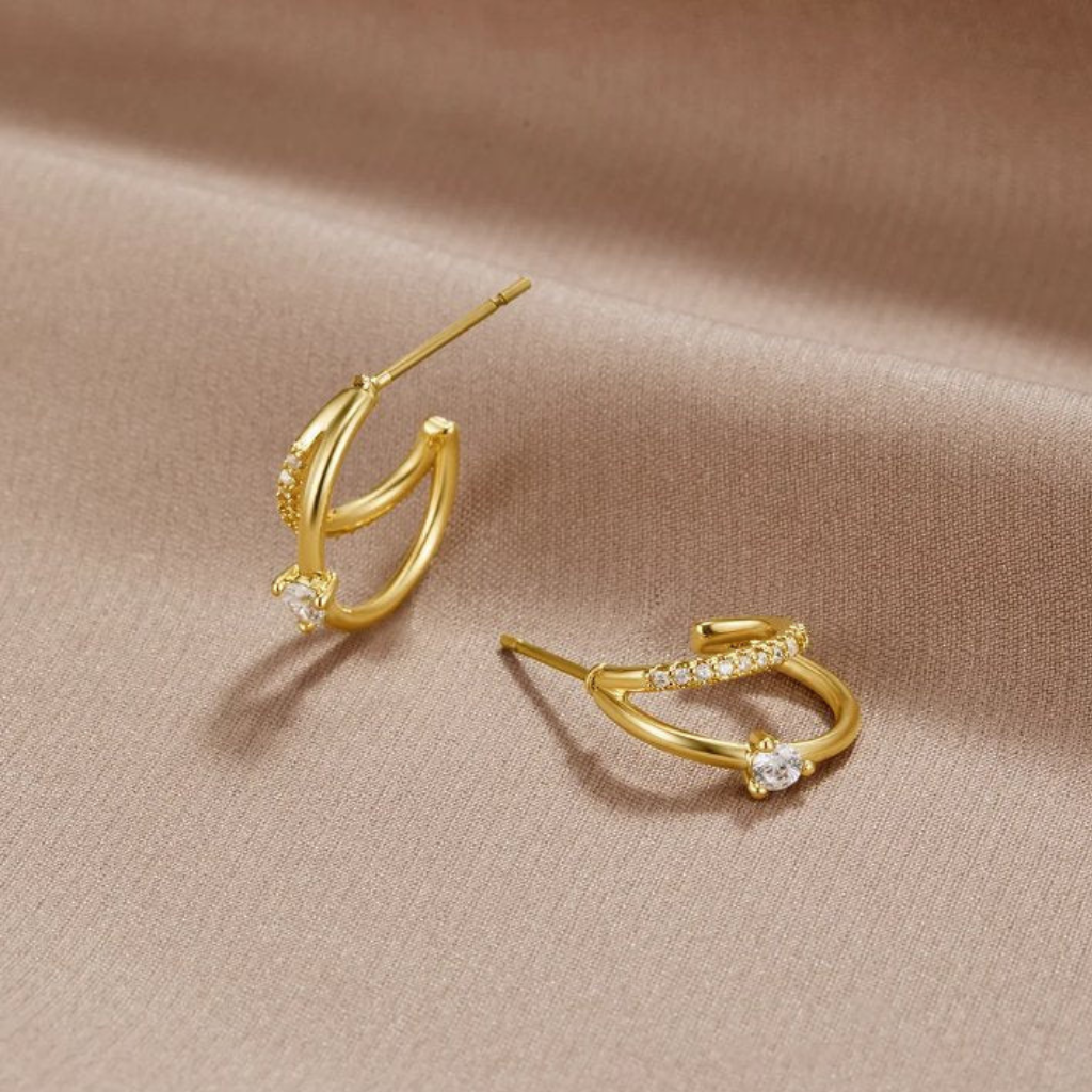 Gold Hoop Earrings with Layered Crystal Design