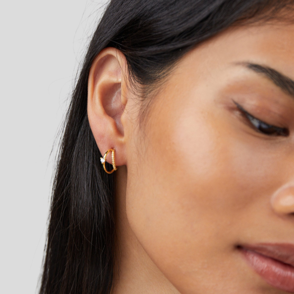 Gold Hoop Earrings with Layered Crystal Design
