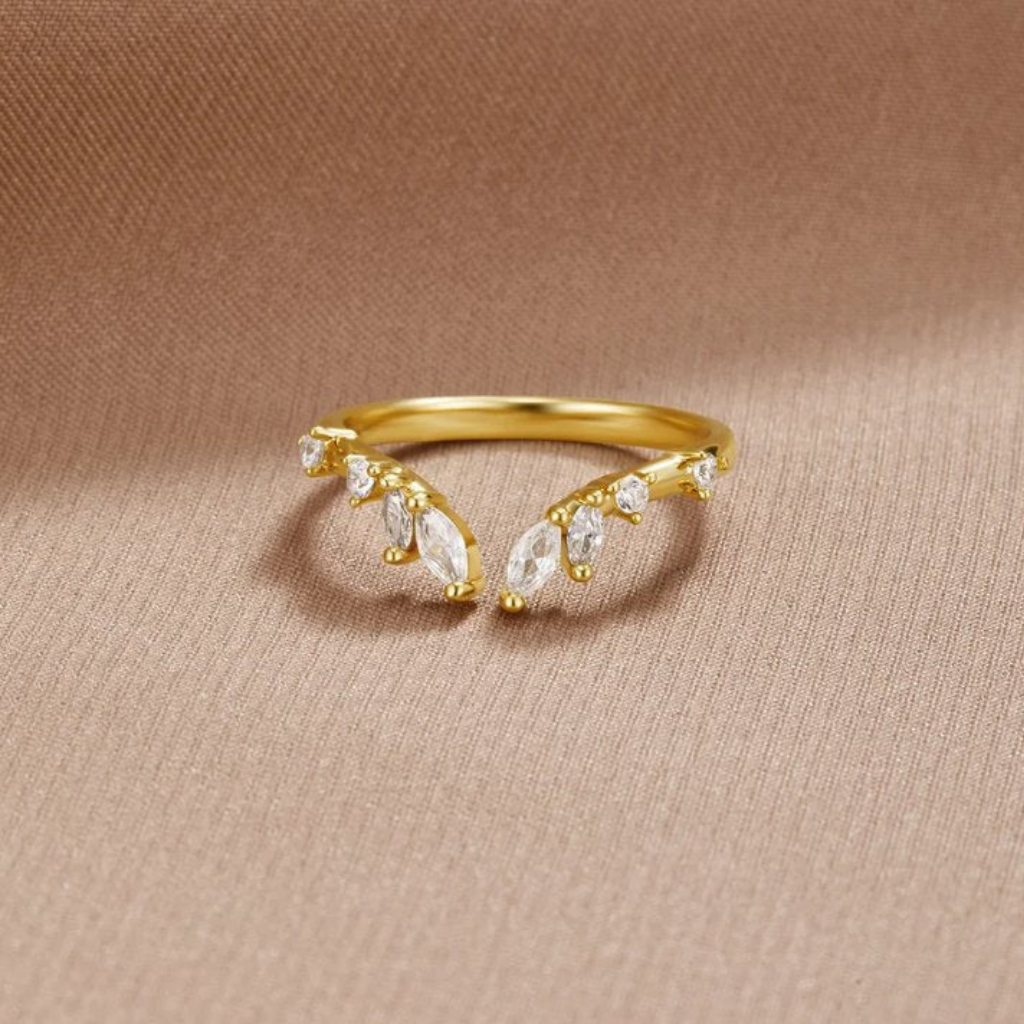 Gold Vine Ring with Crystal Stone