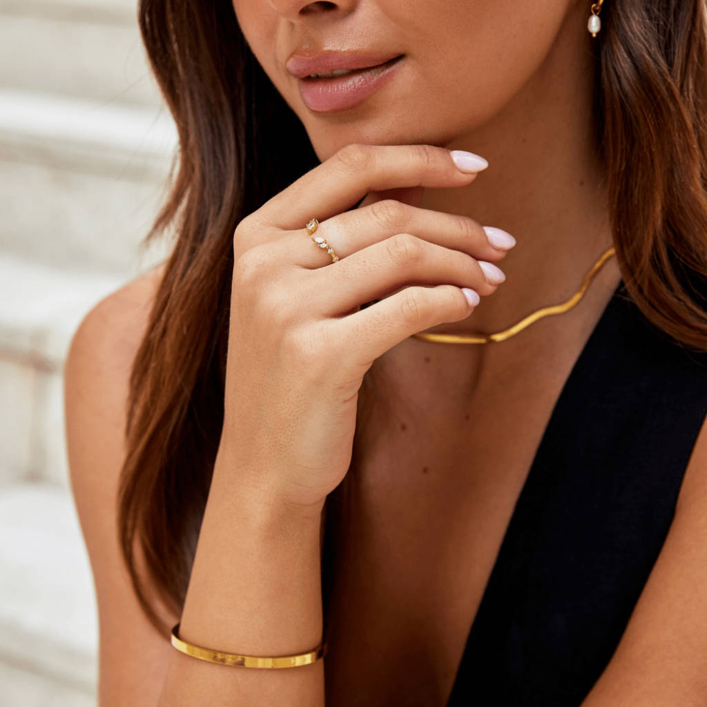 Gold Vine Ring with Crystal Stone