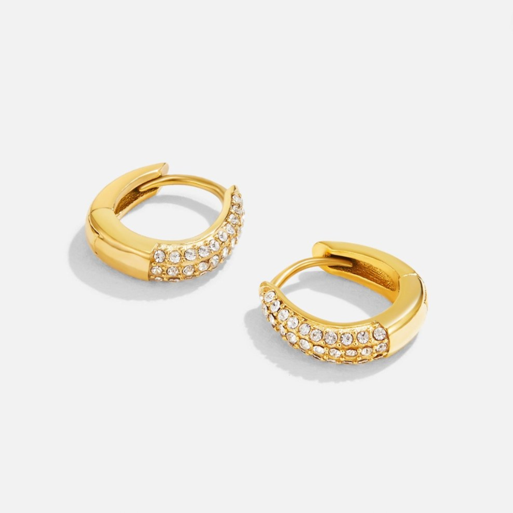 Gold Hoop Earrings with Crystal Stone Detail