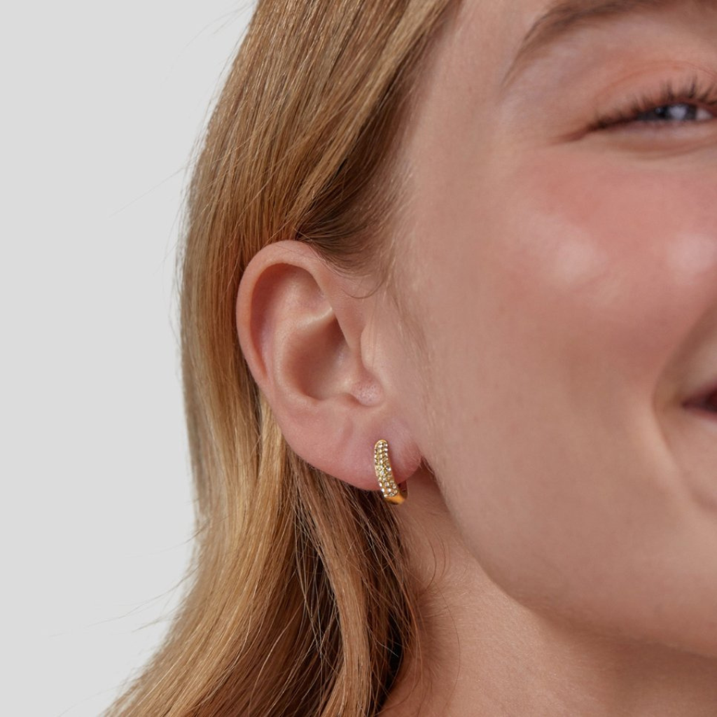 Gold Hoop Earrings with Crystal Stone Detail