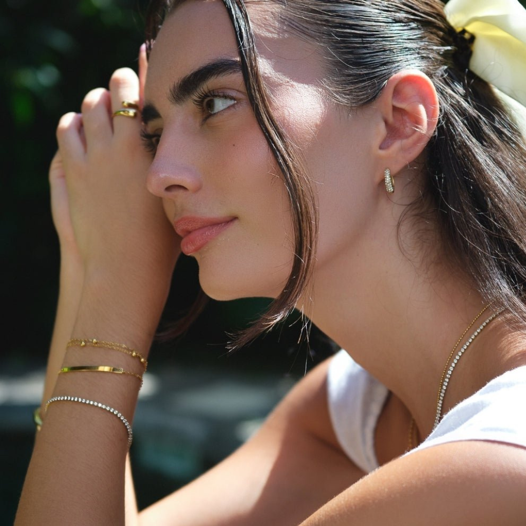 Gold Hoop Earrings with Crystal Stone Detail