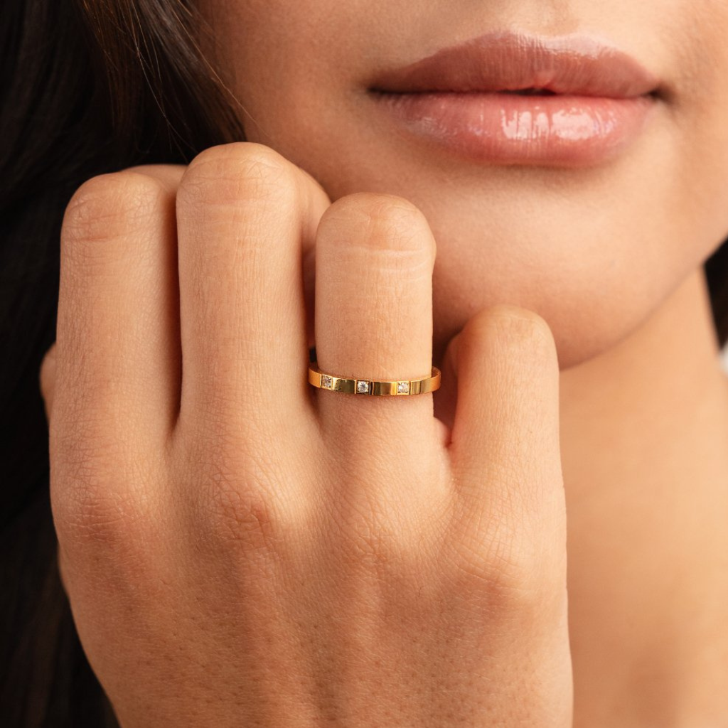 Gold Open Ring with Crystal Stone
