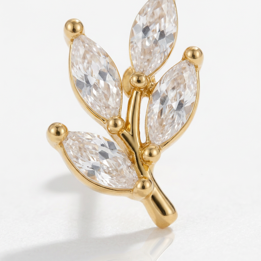 Stud Earrings with Crystal Leaf Design