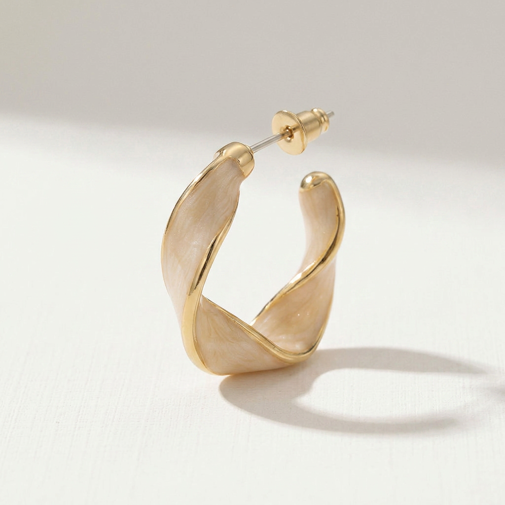 Gold Twist Hoop Earrings with Pink Mother of Pearl