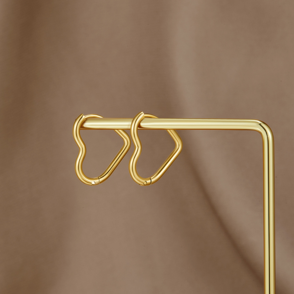 Gold Hoop Earrings with Heart Detail