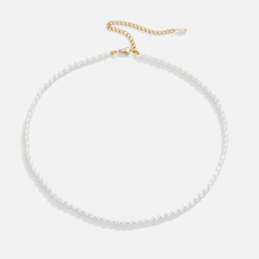 Gold Plated Pearl Necklace with Oval Beads