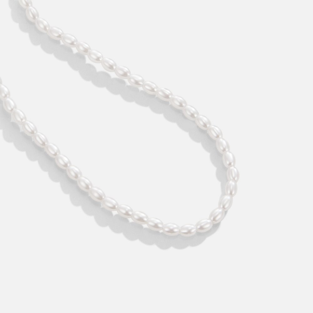 Gold Plated Pearl Necklace with Oval Beads