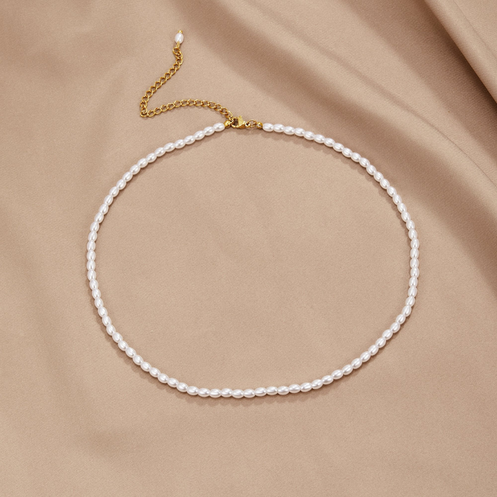 Gold Plated Pearl Necklace with Oval Beads