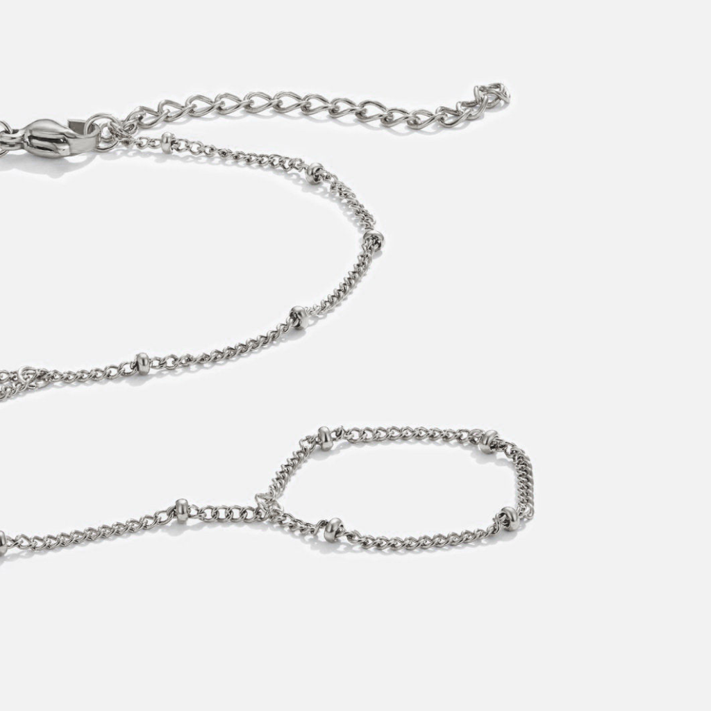 Hand Chain Bracelet with Minimal Bead Details