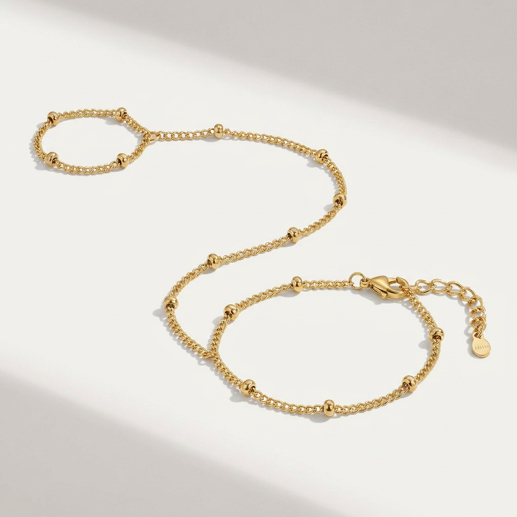 Hand Chain Bracelet with Minimal Bead Details