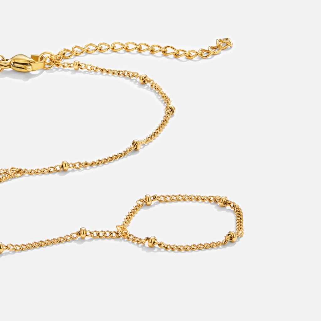 Hand Chain Bracelet with Minimal Bead Details