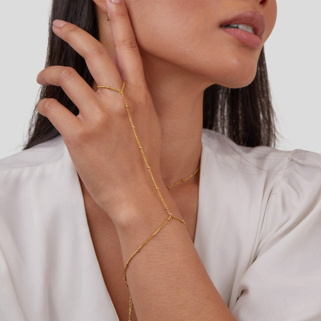 Hand Chain Bracelet with Minimal Bead Details
