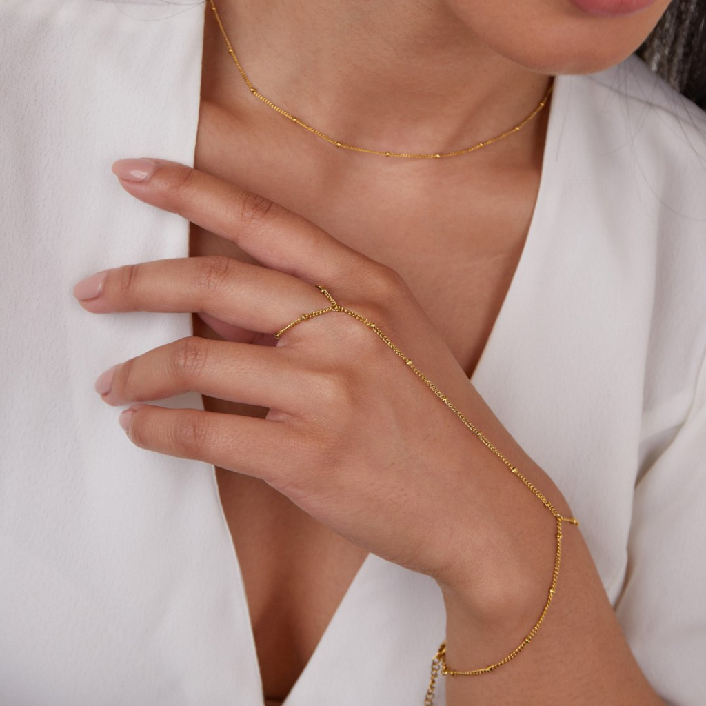 Hand Chain Bracelet with Minimal Bead Details
