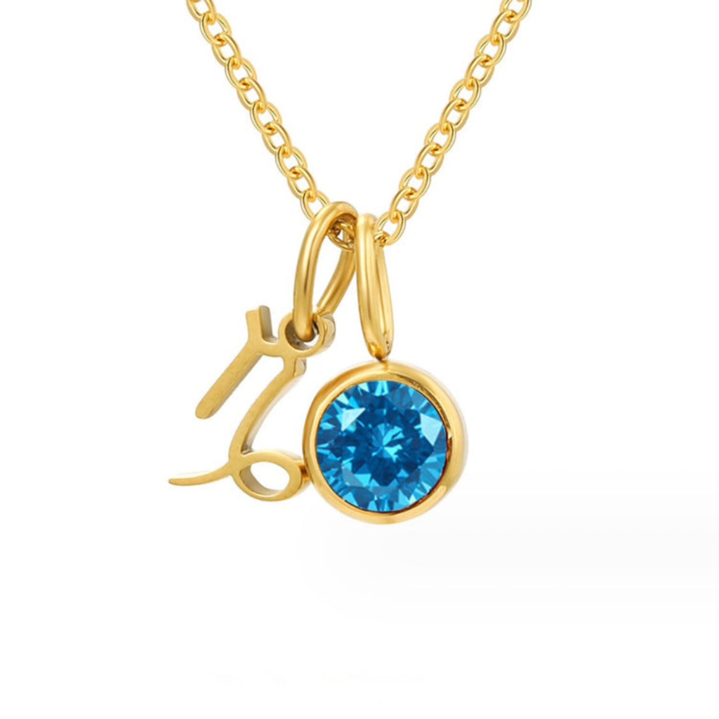 Zodiac Necklace with Birthstone Charm