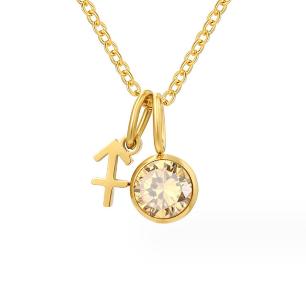 Zodiac Necklace with Birthstone Charm