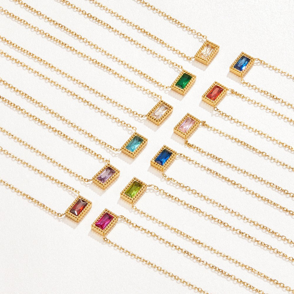 Birthstone Necklace with Baguette Crystal