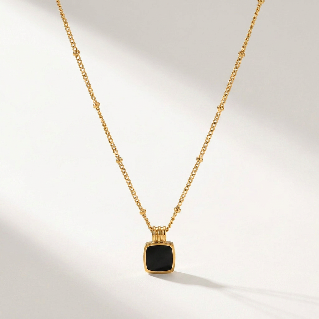 Pendant Necklace with Black Square Stone