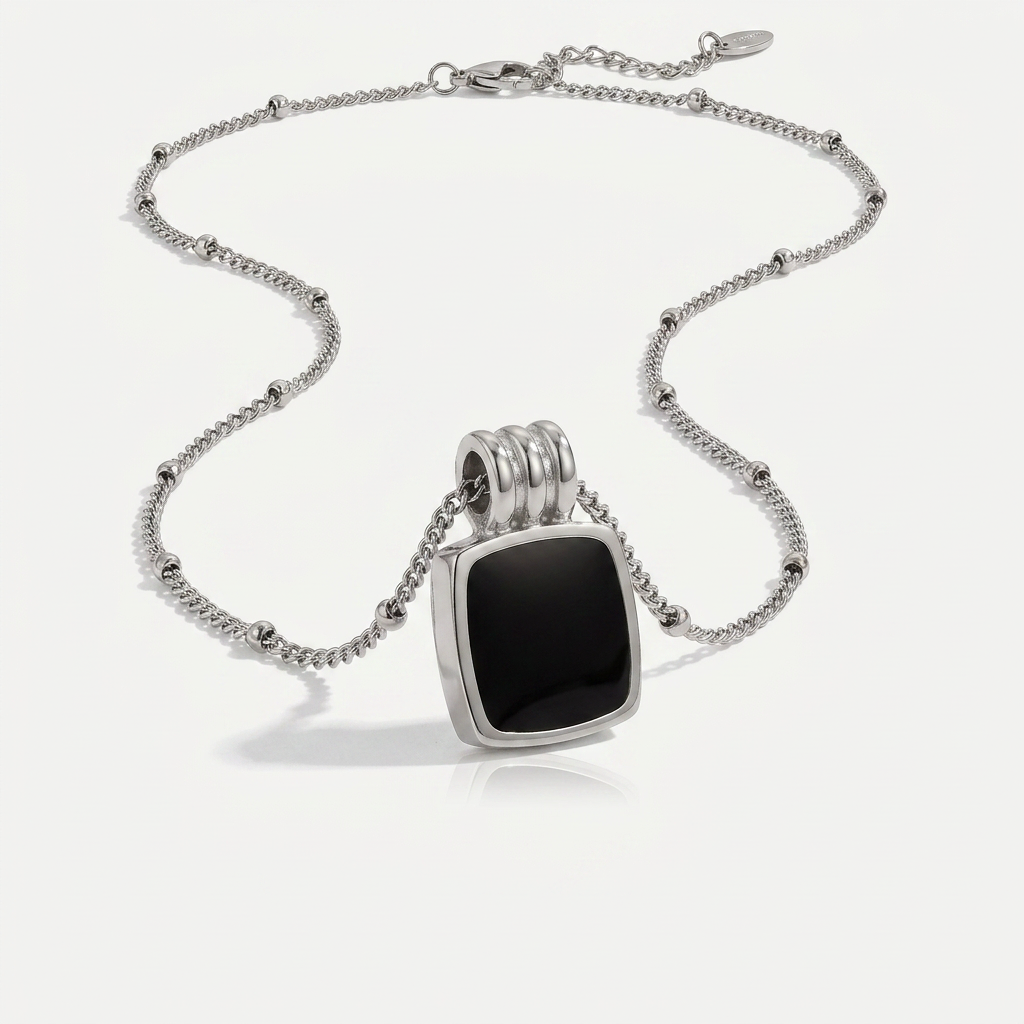 Pendant Necklace with Black Square Stone