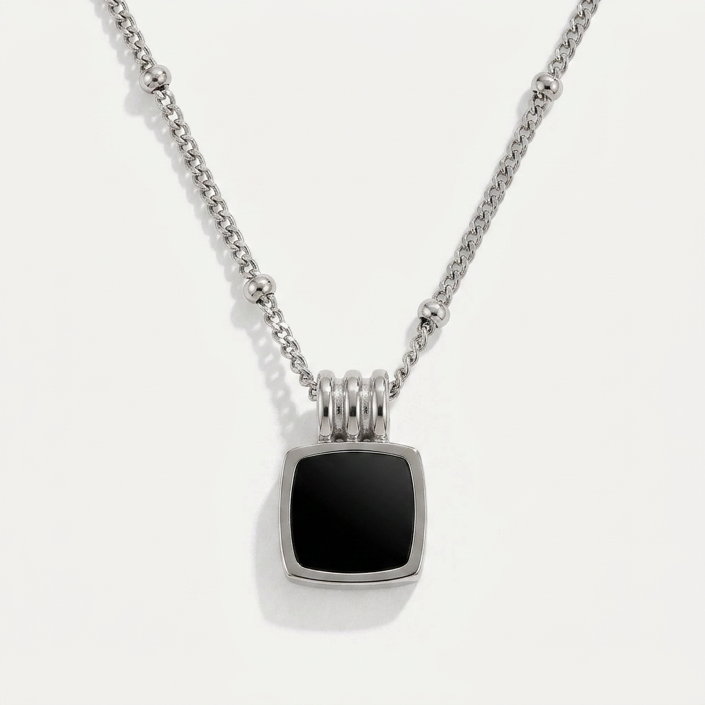 Pendant Necklace with Black Square Stone